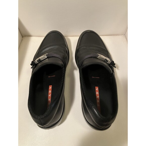 Prada Men’s Leather Driving Loafers w/ Silver Buckle